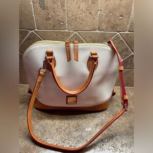 Dooney & Bourke Patent Leather Zip Zip Satchel
White with leather Trim